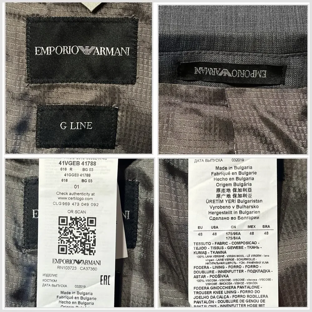 Emporio Armani G-Line Suit 38R 31x30 Gray Two Tone Melange Designer